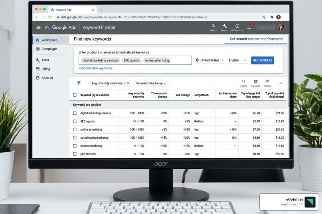Google Keyword Planner dashboard interface - google keyword planner tutorial